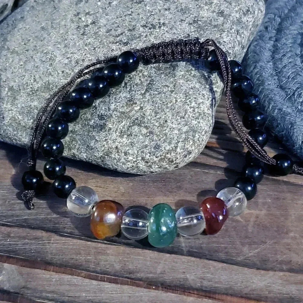 Hand Craft Tibetan Green Red Agate Black Beads Healing Energy Gemstone Bracelet - Picture 2 of 6